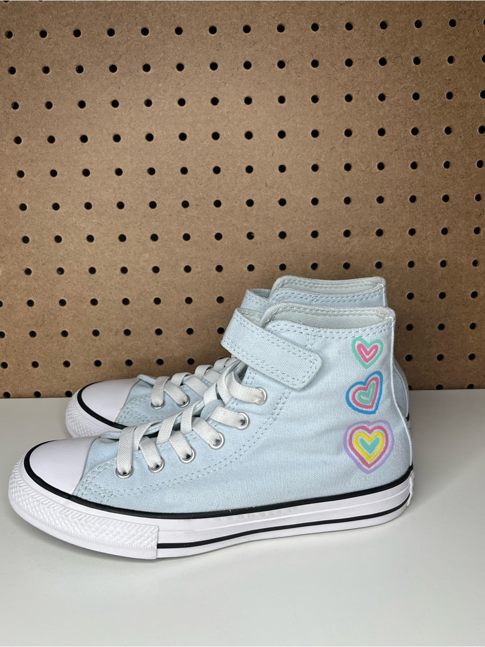Converse Light Blue High-Top Kids Sneakers with Colorful Heart Details - Picture 4 of 6